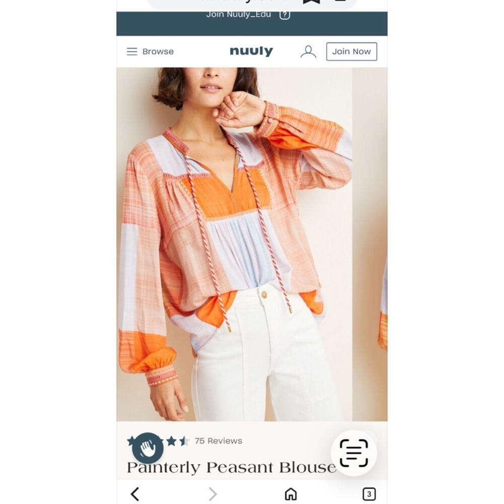 Conditions Apply Painterly Peasant Blouse Orange Blue Squares size medium - Picture 2 of 8